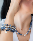 Stack of blue beaded bracelets in blue sodalite and sterling silver / beblue bijoux