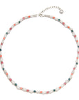 Necklace with multicolored beads on a white background