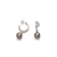 Women's huggie Earrings White champagne mother-of-pearl sterling silver handcrafted in canada