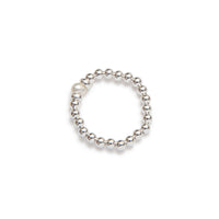 Women's elastic rings sterling silver freshwater pearl handcrafted in canada