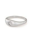 Silver ring with a diamond on a white background