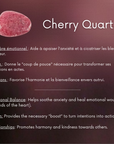 Cherry Quartz stone with its properties on a dark background