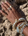 SUMMER JEWELRY BLUE STONES AQUAMARINE STACKABLE BRACELET BEBLUE GOLD BEACH OCEAN