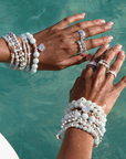 SUMMER JEWELRY BLUE STONES AQUAMARINE STACKABLE BRACELET BEBLUE STERLING SILVER BEACH OCEAN STARFISH CHARM SHELL CHARM