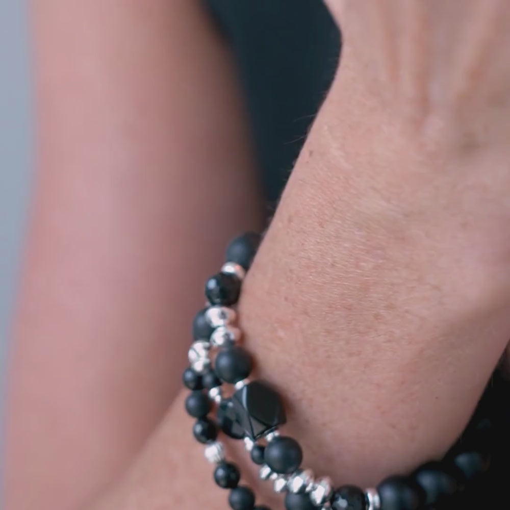Be Alluring Bracelet Black Velvet Women s Beaded Bracelet with Onyx Sterling Silver and 14kt Gold Vermeil details Beblue Bijoux