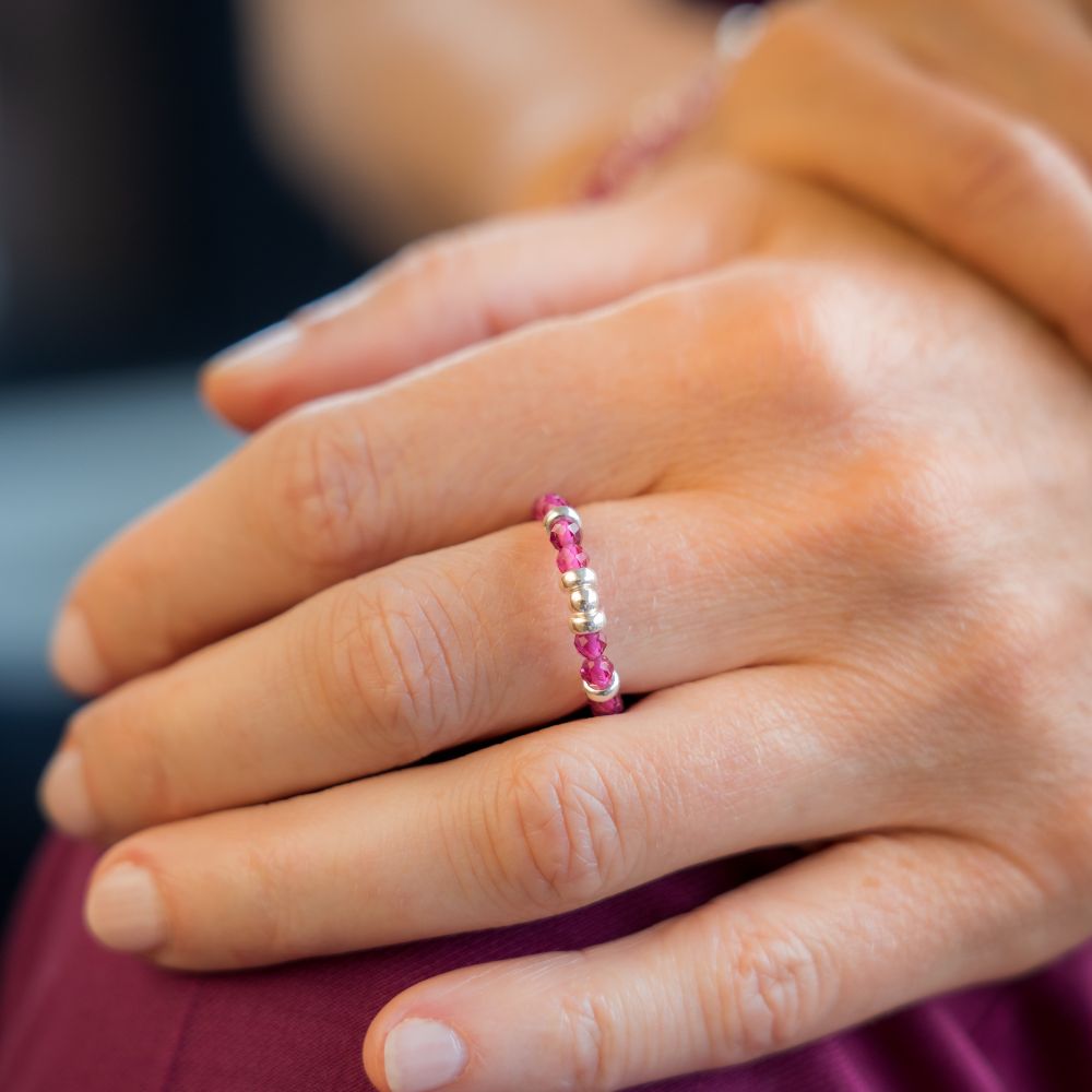 Be Joyful Silver Elastic Ring - Vibrant Diwali