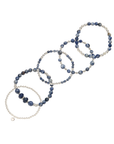 Stack of blue beaded bracelets in blue sodalite and sterling silver, with a heart charm / Beblue Bijoux