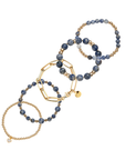 Stack of blue beaded bracelets in blue sodalite and gold vermeil, with a heart charm / Beblue Bijoux