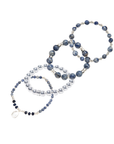 Stack of blue beaded bracelets in blue sodalite and sterling silver