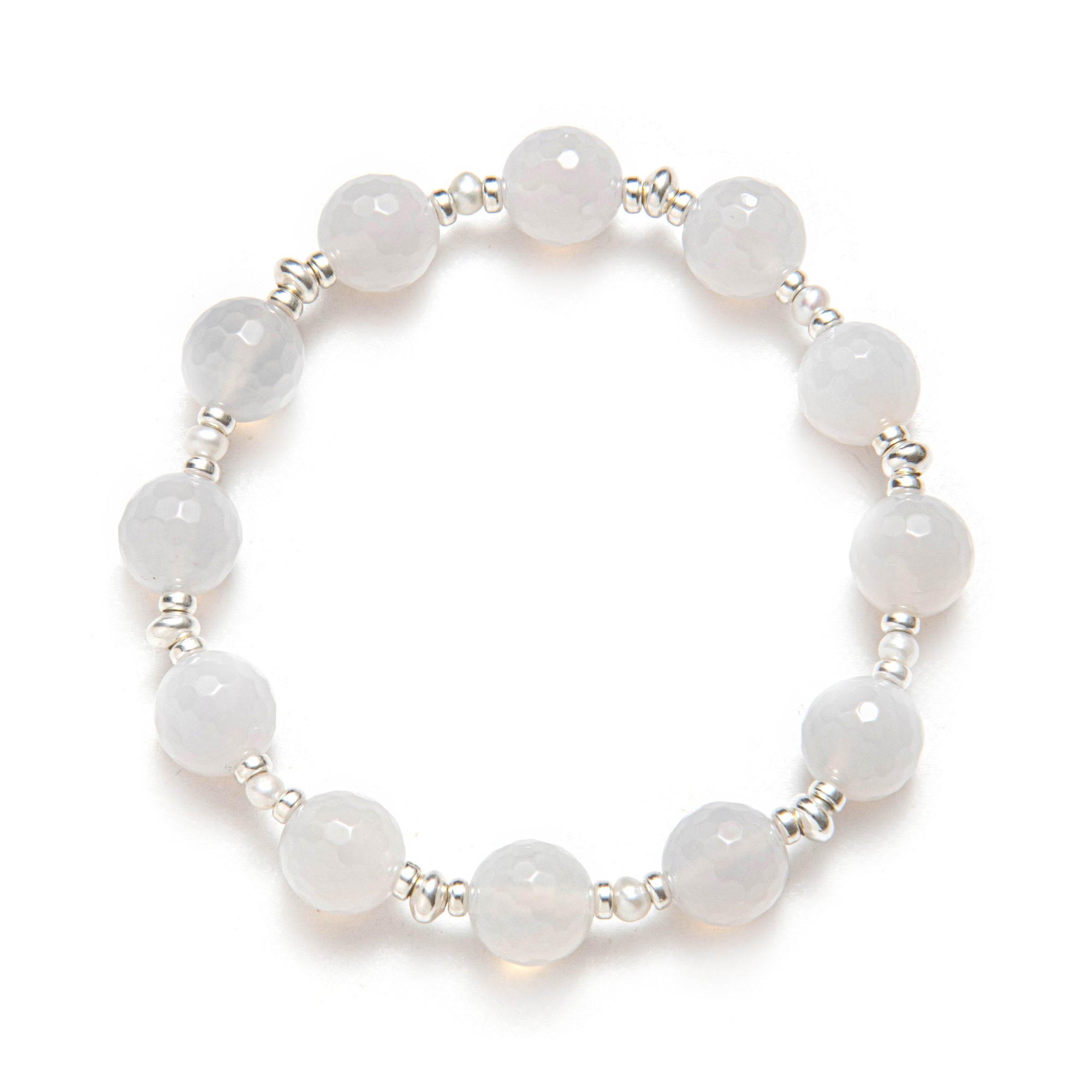 Bracelet with white beads on a white background
