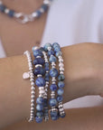 Stack of blue beaded bracelets in blue sodalite and sterling silver, with a heart charm / Beblue Bijoux