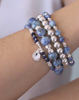 Stack of blue beaded bracelets in blue sodalite and sterling silver / beblue bijoux