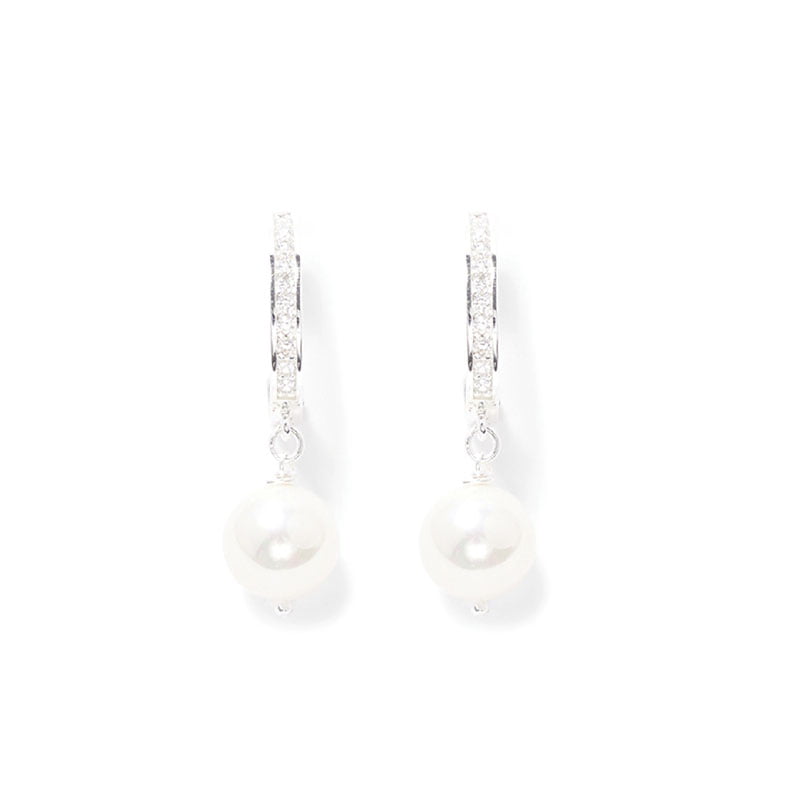 Women's huggie Earrings White champagne mother-of-pearl sterling silver handcrafted in canada  