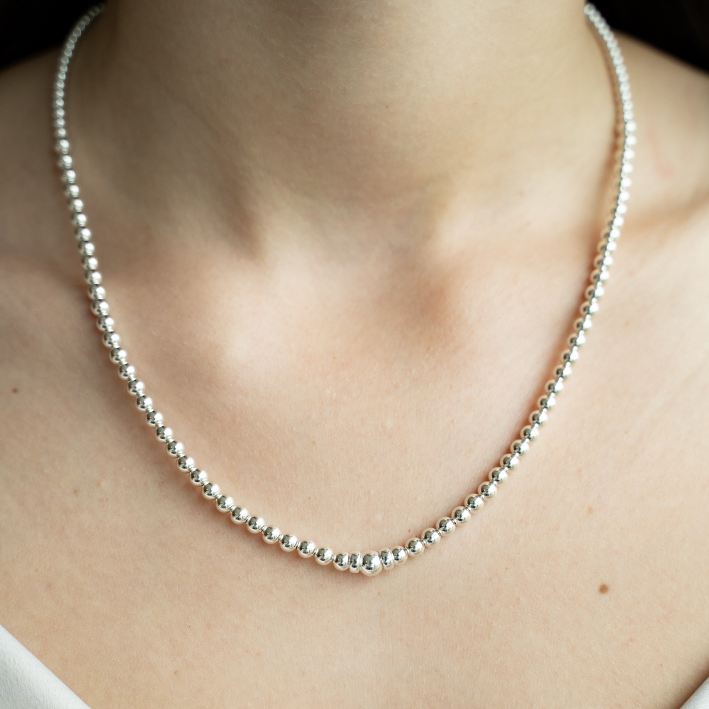 Be A Must Women&#39;s Beaded Necklace Sterling Silver